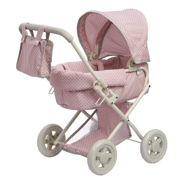 Teamson Kids Poussette pour Poupées pour Bébés Poupées de Luxe 2-en-1 Rose/gris