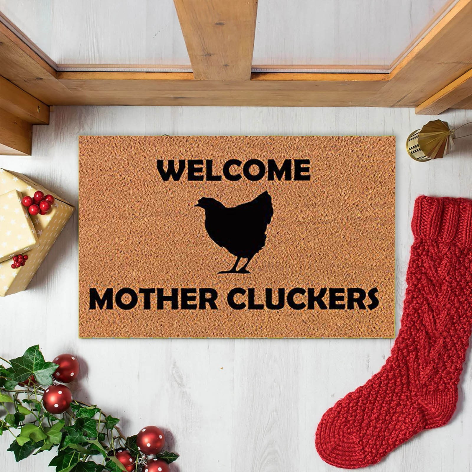 Hbdhejl Tapis de Porte Drôle de Poulet de Noël Antidérapant Tapis de Porte Sale pour Entrée Porte d'Entrée Extérieure Tapis de Porche avec Antidérapant Polyester Tapis de Sol de Noël Drôle