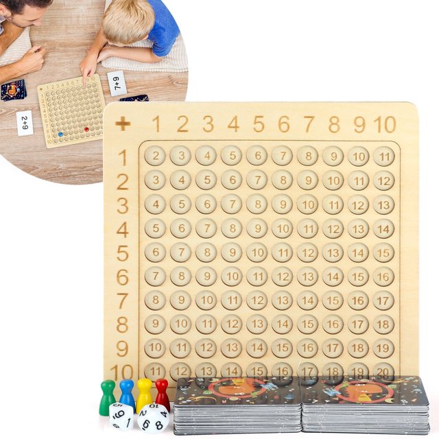 Wooden Multiplication Board Game, Preschool Learning Montessori Math Board Game, Multiplication within 100 Educational Toy for Kids Over 3 Years Old, Children's Interactive Thinking Game