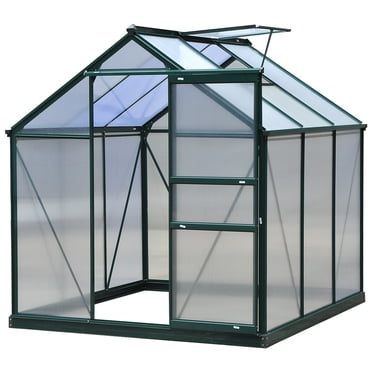 Outsunny 6.2' x 6.3' x 6.6' Clear Polycarbonate Greenhouse Large Walk-In Green House Garden Plants Grow Galvanized Base Aluminium Frame w/ Slide Door