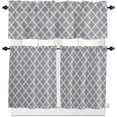 thumbnail image 3 of Gray 3 PCS Kitchen Curtain Valance and Tiers Set, Rod Pocket Small Half Tier Valances Window Curtains Panel, Grey Plaid Lattice 55"x24" (Set of 2 Tiers & Valance), 3 of 5