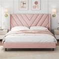 thumbnail image 1 of Yaheetech Upholstered Platform Bed Frame with Tufted Headboard, Queen, Pink, 1 of 7