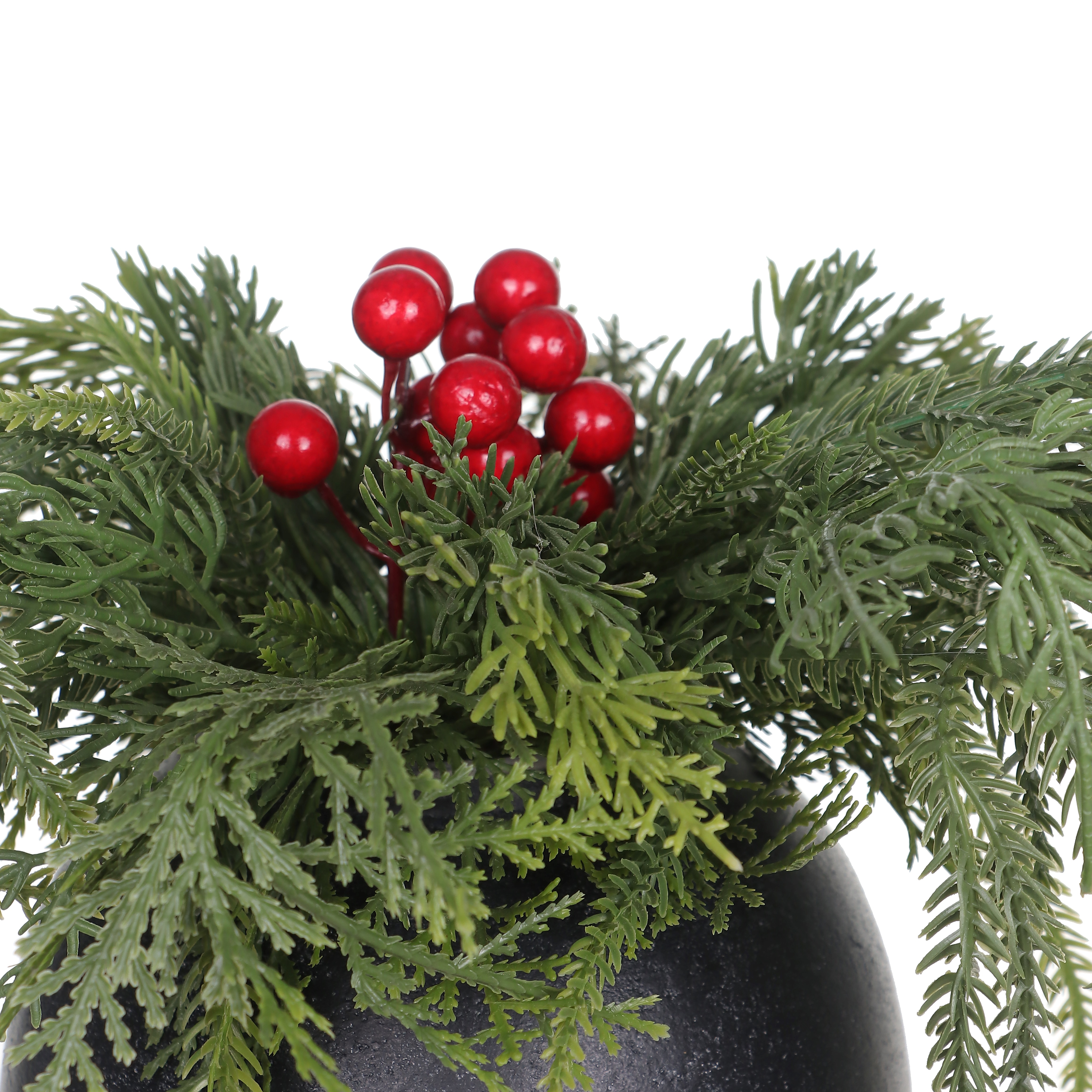 HOLIDAY TIME 11 Inch Christmas Tabletop Arrangement, 50% PU 10% Iron 40% Cement Greenery & Red Berry Centerpiece