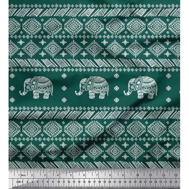 Soimoi Georgette Viscose Fabric Aztec & Tribal Elephant Animal Print Fabric by the Yard 42 Inch Wide