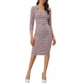 thumbnail image 1 of INSPIRE CHIC Robe à Carreaux pour Femme Encolure Carrée Manches 3/4 Moulante Midi Robe de Travail m Rose, 1 of 6