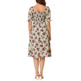 thumbnail image 3 of INSPIRE CHIC Robe pour Femme Smockée à Fleurs à Encolure Carrée Manches Courtes Bouffantes Printemps Été Robes Midi Vert TG, 3 of 7