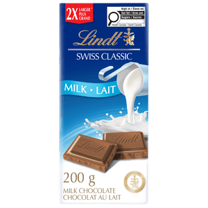 Lindt SWISS CLASSIC Barre de chocolat au lait, 200g