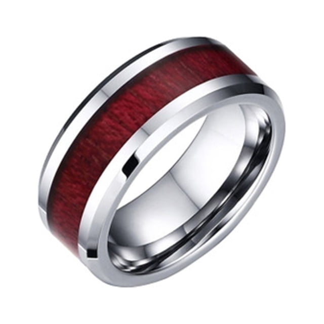 EGNMCR Rings Couple Ring Wood Grain Titanium Steel Heart Three Layer Ring Ring Set Ring ring