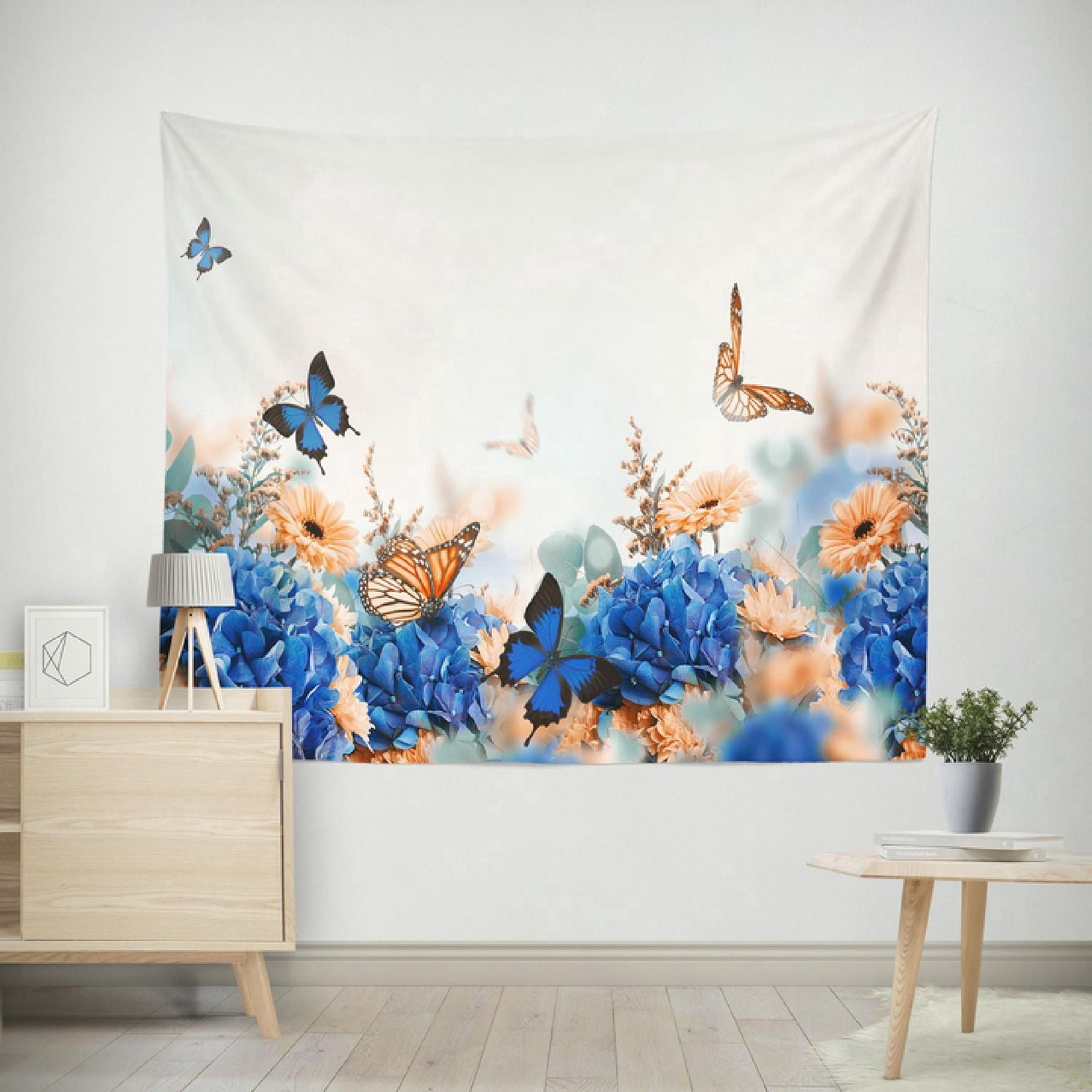 IH Casa Decor Polyester Fond 59" X 79" Floral Bleu