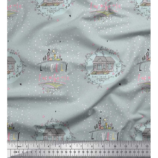 Soimoi Green polyester Crepe Fabric Farmhouse Vintage Decor Fabric Printed Yard 52 Inch Wide