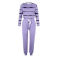 thumbnail image 4 of Mrat Sweatsuits for Women Set 2 Piece 2 Piece Jogging Sets Striped Print Polyester Long Sleeve Sweatsuits Sets Two Piece Track Suits Drawstring High Waist Pants Set Comfy Outfits P-Purple XXL, 4 of 5