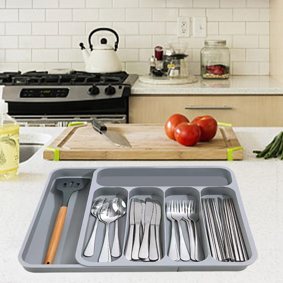 Chmadoxn Closet Organizers and Storage, Five Compartment Kitchen Drawer Organizer Expandable Cutlery Storage Box Compartmentalized Knife Fork And Chopstick Organizer Plastic Cutlery Storage Box
