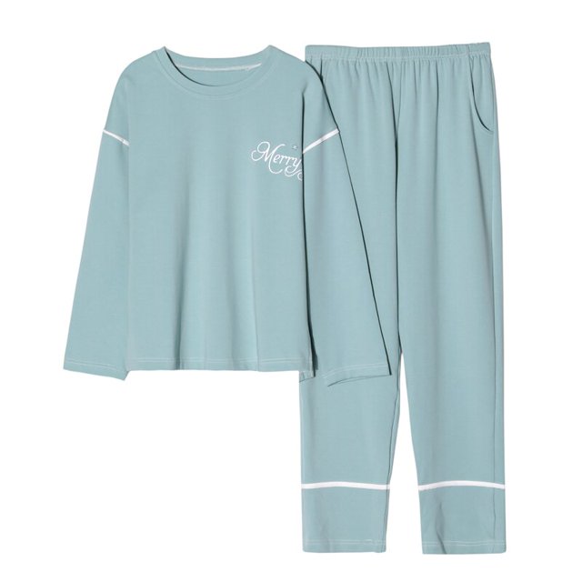 REDHOTYPE Nouveaux Pyjamas en Coton Doux pour Femmes 2 Pcs Grande Taille 3TG Simple Manches Longues Décontracté