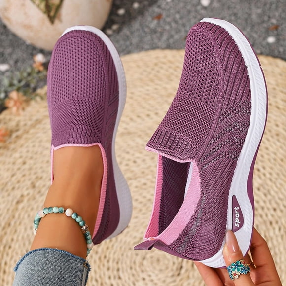 Commforr Orthopedic Shoes for Women, Slip On Sneakers Women, Breathable Mesh Upper Slip On Casual Shoes for Women with Thick Sole Low Cut Comfort Footwear for Everyday Wear, Purple, 8