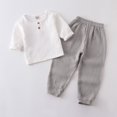 thumbnail image 2 of XDZJLR Boys Outfits Long Sleeve Solid Color Crewneck Button Loose Tops And Long Straight Pants Two Piece Set 6-12 Months, 2 of 3