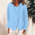 thumbnail image 1 of RXIRUCGD Chemise à Manches Longues en Coton et Lin pour Femme, Chemise à Col Rond Unie à la Mode, Chemise/chemise à Manches Longues à Col Rond pour Femme, Bleu, Taille : 2TG, 1 of 6