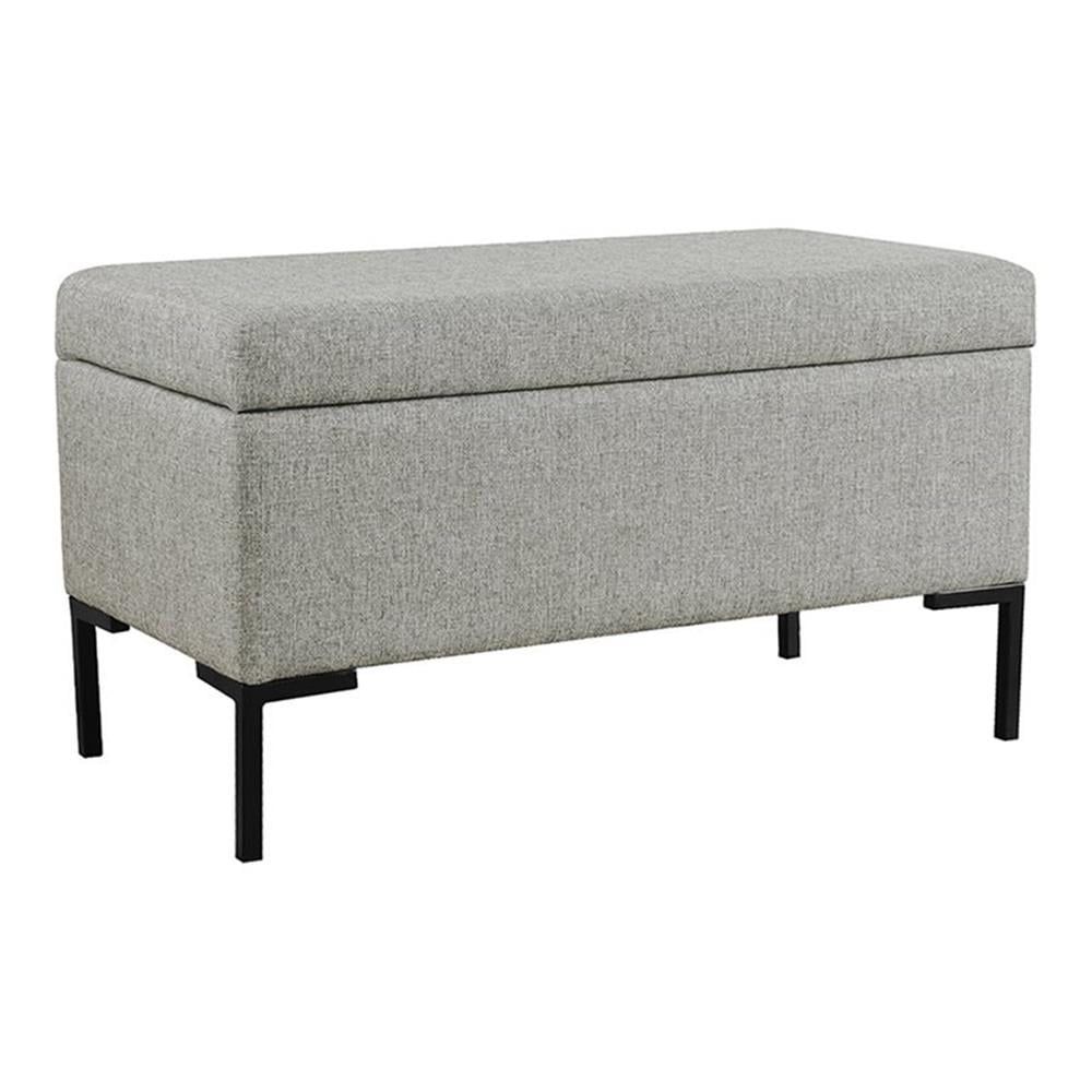 HomePop 17.5" Medium Modern Woven Fabric Storage Bench with Metal Legs in Gray