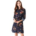 thumbnail image 2 of Allegra K Robe-Chemise à Fleurs pour Femme à Revers, Boutonnée, avec Ceinture, TG Bleu Foncé, 2 of 5