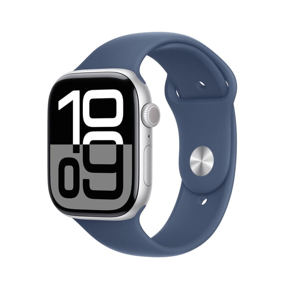 Apple Watch Series 10 GPS 46mm boîtier en aluminium argenté avec bracelet sport en denim – M/G
