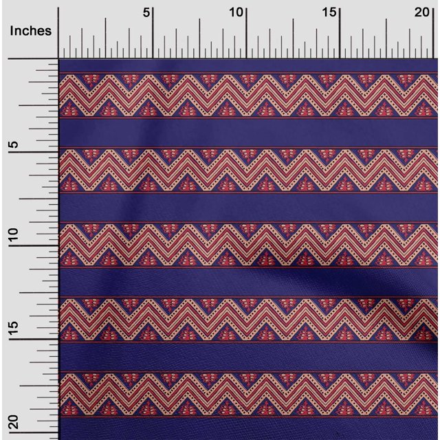 oneOone Cotton Cambric Fabric Floral & Chevron Block Printed Craft Fabric BTY 56 Inch Wide