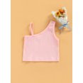 thumbnail image 4 of goowrom Breathable Summer Little Girls Vest, Toddlers Sweet Style Solid Color Sloping Shoulder Sleeveless Short Tops Casual Clothes, 4 of 8