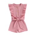 thumbnail image 1 of SUNSIOM Infant Baby Girl Summer Jumpsuit Solid Color Ruffled Sleeveless Round Neck Button Romper Shorts with Belt, 1 of 9