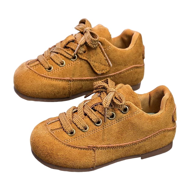 Dakaela Espadrilles Rétro pour Tout-Petits Garçons Bout Rond à Lacets Course Marche Tennis Chaussures en Suède Uniforme Scolaire Décontractées Richelieus Chaussures Habillées Jaune 8.5