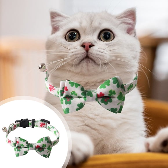 Irish Festival Cat Collar with Bow & Bells Adjustable Pet Accessory for Holiday Celebrations & Festive Pet Fashion