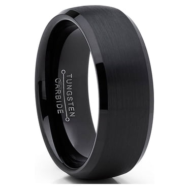 Men's Solid Black Tungsten Wedding Band Ring Dome 8MM Comfort-fit