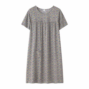 Robe de Nuit Courte d'Été en Coton et Soie à Étoiles, Robe de Sommeil à Manches pour Femmes, Chemises de Nuit à Boutons pour Femmes d'Âge Moyen, Nouvelle Robe de Nuit, Petite, Coupe Ample, Tenue d'Intérieur, Vêtements de Nuit pour Aînées, Robe Grande Taille