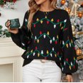 thumbnail image 1 of TIMIFIS Chandails de Noël pour Femmes Décontractés Col Rond Chandails Hauts Automne Manches Longues Extensibles Vintage Lumières de Noël Imprimées Chandail Tricoté, 1 of 8
