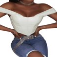 thumbnail image 3 of Women Crop Top Mesh Strap Off Shoulder PU Leather Tank Top Vest, 3 of 6