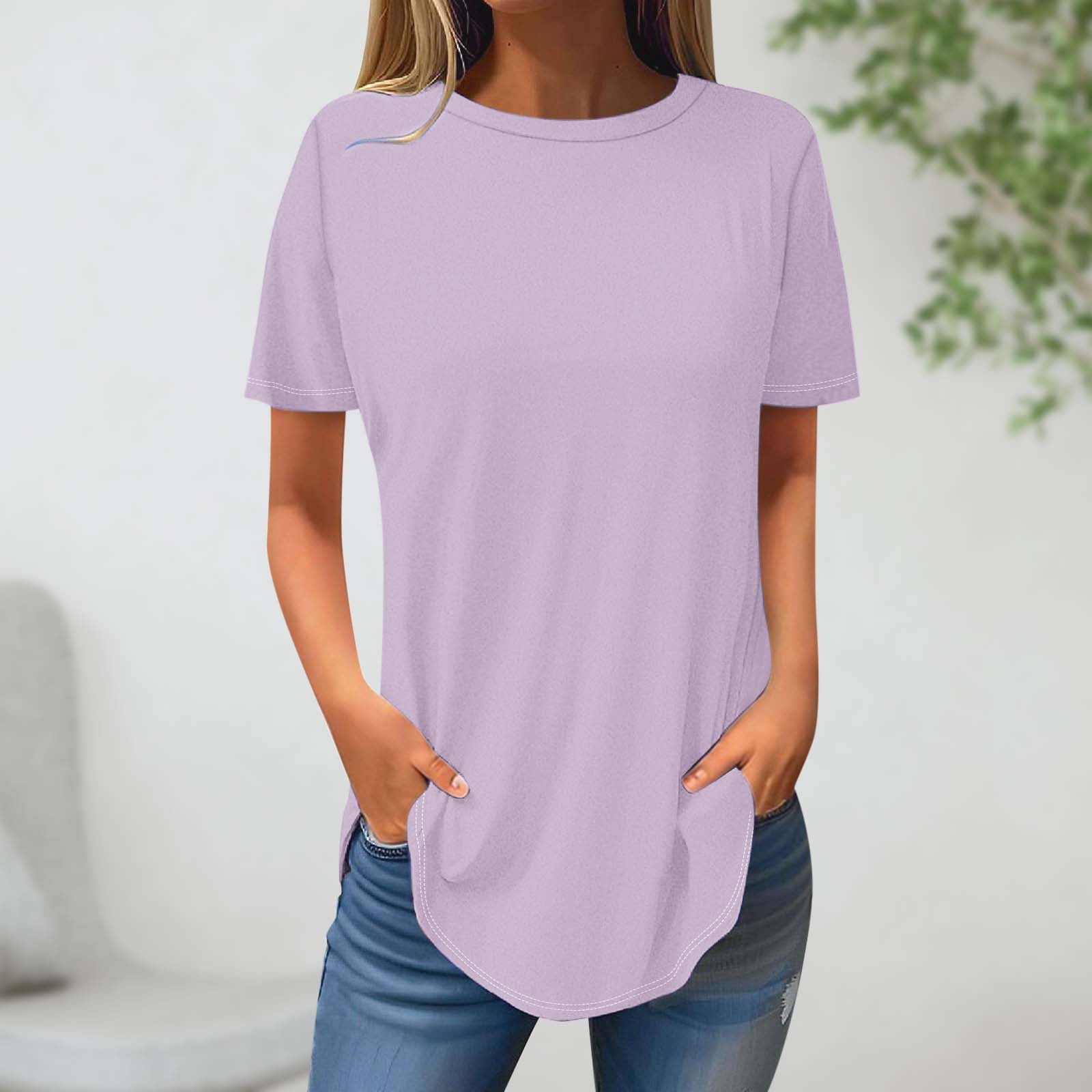 AherBiu Plus Size T Shirts for Women Crew Neck Loose Fitting T
