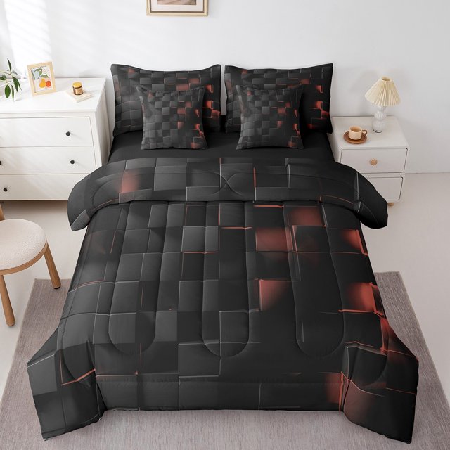 YST Abstract Plaid Bed in a Bag, 7 Piece, 100% Polyester, Full Size (2 Count)