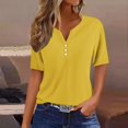 thumbnail image 2 of Yuyuzo Womens Summer Tops Notch V Neck Button Tunic Tops Short Sleeve Loose Summer Basic Tee Shirts, 2 of 5