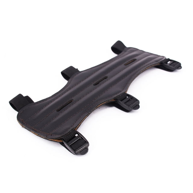 KAKOWELY Tir à l'Arc Arm Guard Protection Garde-Corps en Cuir durable avec 3 Sangles Ajustables. le Arm Guard Mesure 8,66 Pouces par 3,15 Pouces par 0,12 Pouces et Présente un Matériau Doux et Résistant pour le Confort et la Protection. Conçu pour Protéger l'Avant-bras contre l'Impact de Corde et Empêcher les Vêtements Amples d'Affecter la Précision. Présenté dans une Finition en Cuir Foncé avec un design Profilé et des Attaches de Sangle Sécurisées.