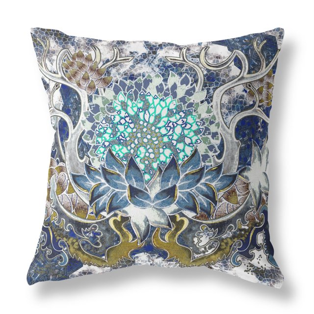 Amrita Sen CAPL482FSDS-ZP-20x20 Vase Tournesol Matchs Suède Coussin avec Insert Bleu Blanc Vert