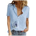 thumbnail image 2 of Mefallenssiah Femmes Imprimer Manches Courtes Bouton en Vrac Col Rabattu Chemise Blouse Solide tops, 2 of 8