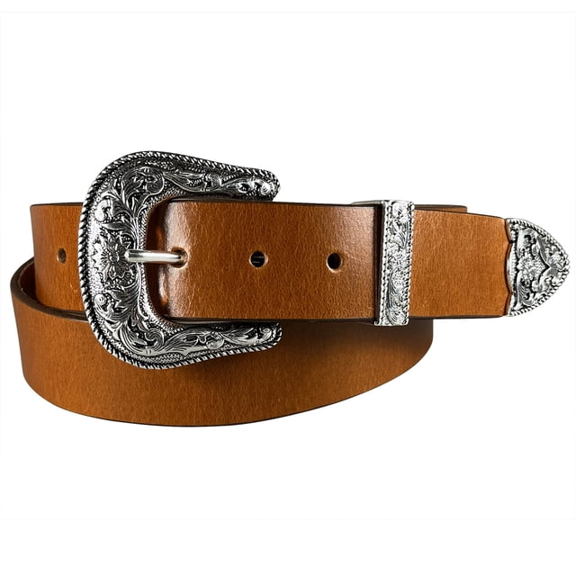 1.5" (38mm) Tan Western Style Leather Belt