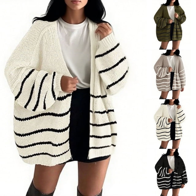 Yuyuzo Womens Cardigan Sweaters Fall Long Sleeve Dropped Shoulder Knit Open Front Lightweight Oversized Tops