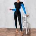 thumbnail image 2 of Brnmxoke One Piece Swimsuit Women Athletic Long Sleeve Full Body Rash Guard Tummy Control Zip Front Bathing Suit Blue,L, 2 of 8