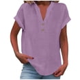 thumbnail image 1 of 2025 Women Spring Summer Clothing Wide Neck Shirt Women Solid Button Back Ruffled Button Down Blouses for Women Trim Blouse Casual Short Classic Fit Dress Shirt Sleeve Blouse, 1 of 5