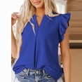 thumbnail image 4 of Penkiiy Womens Summer Tops Dressy Casual V Neck Ruffle Short Sleeve Solid Blouses Tops M Blue, 4 of 8