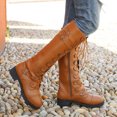 thumbnail image 1 of Bottes de Chevalier Hautes en Cuir à Talon Bas avec Lacets et Fermeture Éclair pour Femmes, 1 of 7