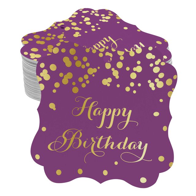 Inkdotpot Pack Of 100 Happy Birthday Paper Tags DIY Craft Bracket Shape Real Gold Foil Hang Tags
