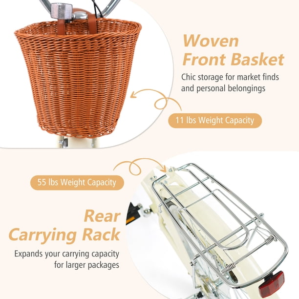 Costway 24-Inch Beach Cruiser Bike,with Adjustable Seat, Woven