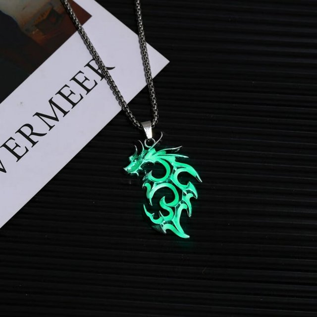 Glow Flame Dragon Necklace Personality Punk Glow Pendant Animal Sweater Chain