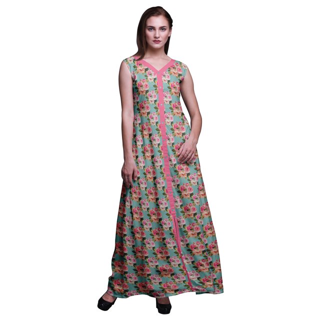 Bimba Robe Longue Décontractée d'Été Sans Manches à Fente avant Imprimée à Fleurs pour Femmes - Petit