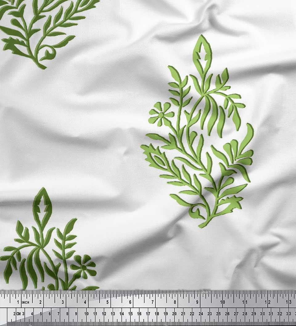 Soimoi Poly Georgette Fabric Leaves & Floral Block Fabric Prints by Yard 52 Inch Wide