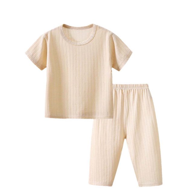Short Sleeve Pajama Set for Boys, Soft Breathable Fabric, Elastic Waistband, Solid Color Design, for Ages 6 Months to 11 Years, Spring Summer Fall Wear